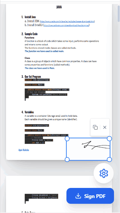 PDFSolving mobile interface showing a document being signed on an iPhone screen