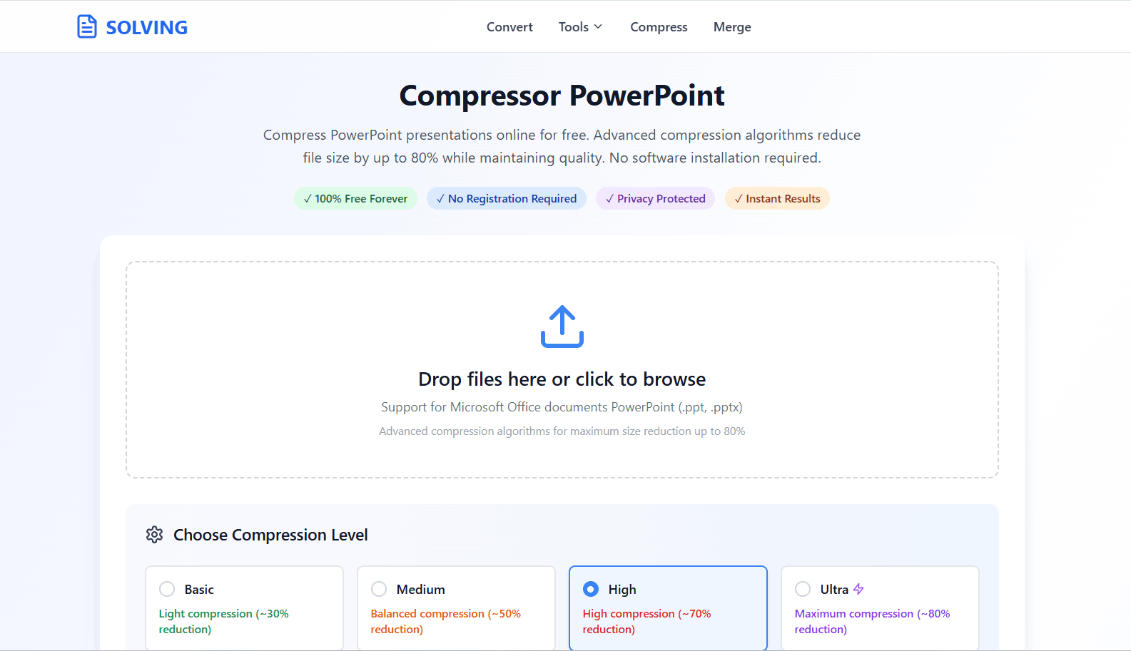 PowerPoint compression process reducing file size significantly without quality loss