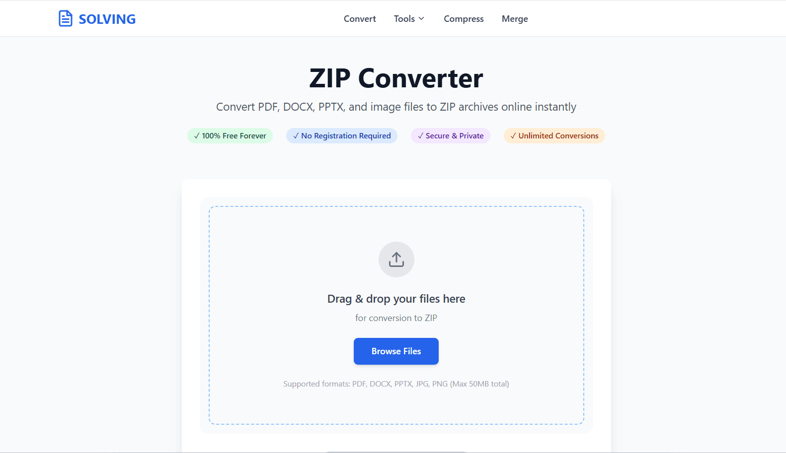 Process of converting multiple files like PDF, Word, and Image to ZIP